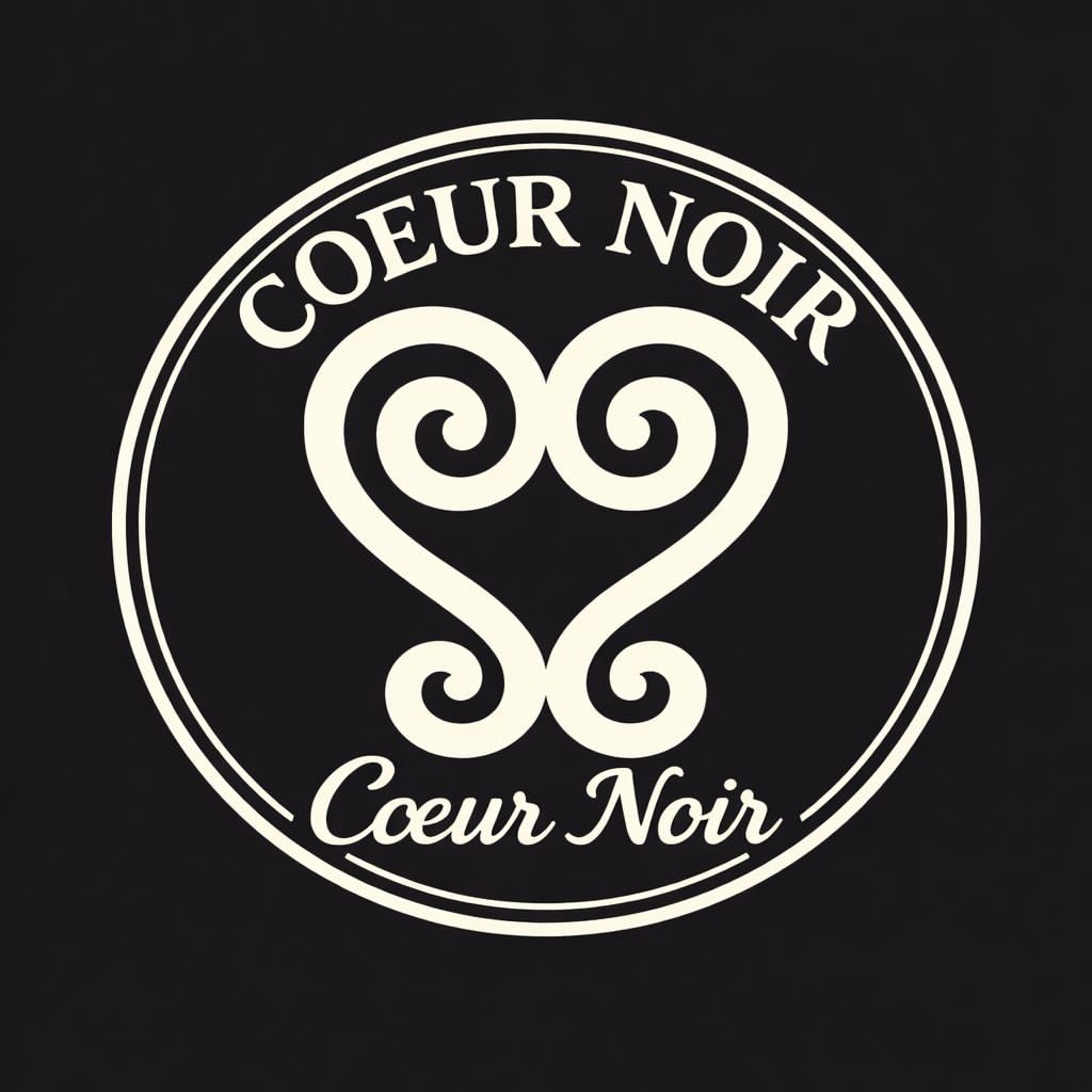 Cœur Noir circular identity badge — spiral heart emblem